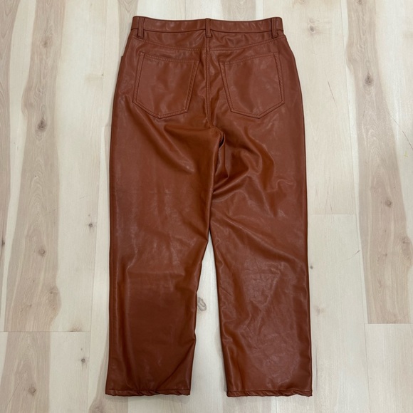 Abercrombie & Fitch The 90s Straight Ultra High Rise Faux Leather Pants Brown 14 - Picture 9 of 15